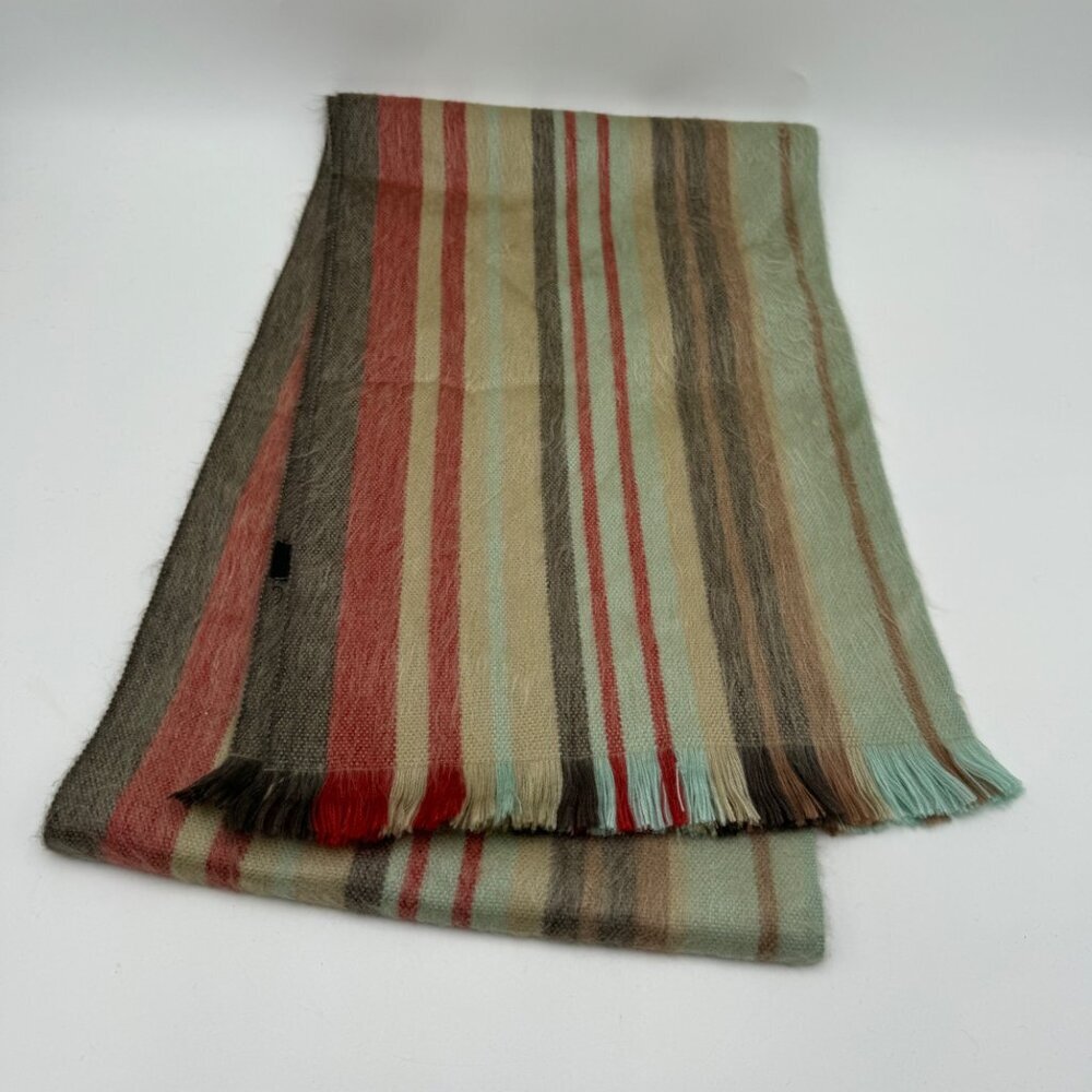 SHUPACA QUALITY ALPACA BLEND Fringe Scarf Shawl Striped Green Tan Red Charcoal G
